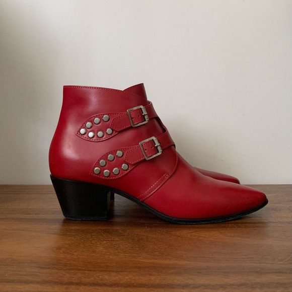 Saint Laurent Red Monk Strap Ankle Boots 38 - Picture 4 of 16